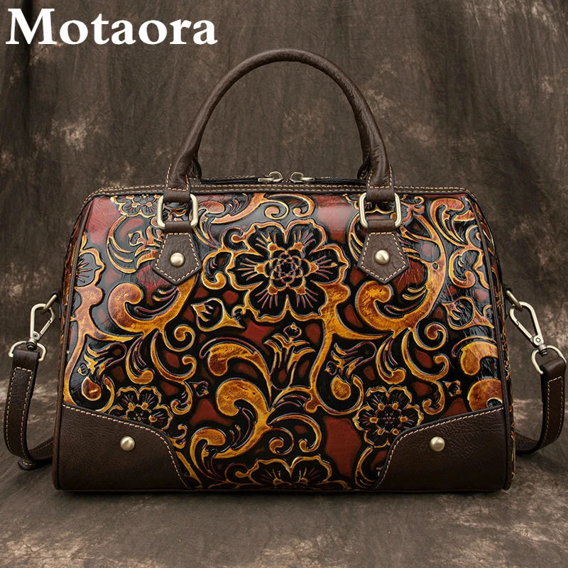 Motaora Women\'s Bag Female Luxury Bag Genuine Leather Retro Hand Bags For Women Handmade Embossing Shoulder&Crossbody Bags 2024