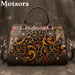 Motaora-Sacos De Mão Retro De Couro Genuíno Para Mulheres, Bolsa De Luxo Feminina, Embossing Artesanal, Ombro & Bolsas Crossbody, 2024