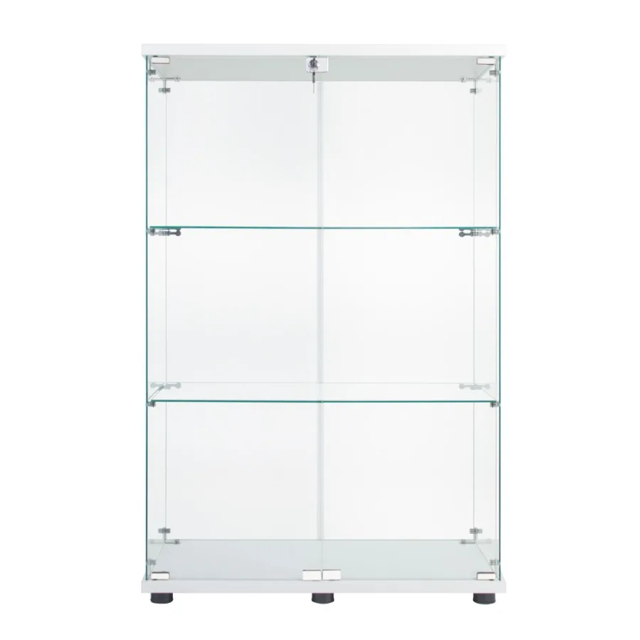 

Two Door Glass Cabinet Glass Display Cabinet with 3 Shelves White