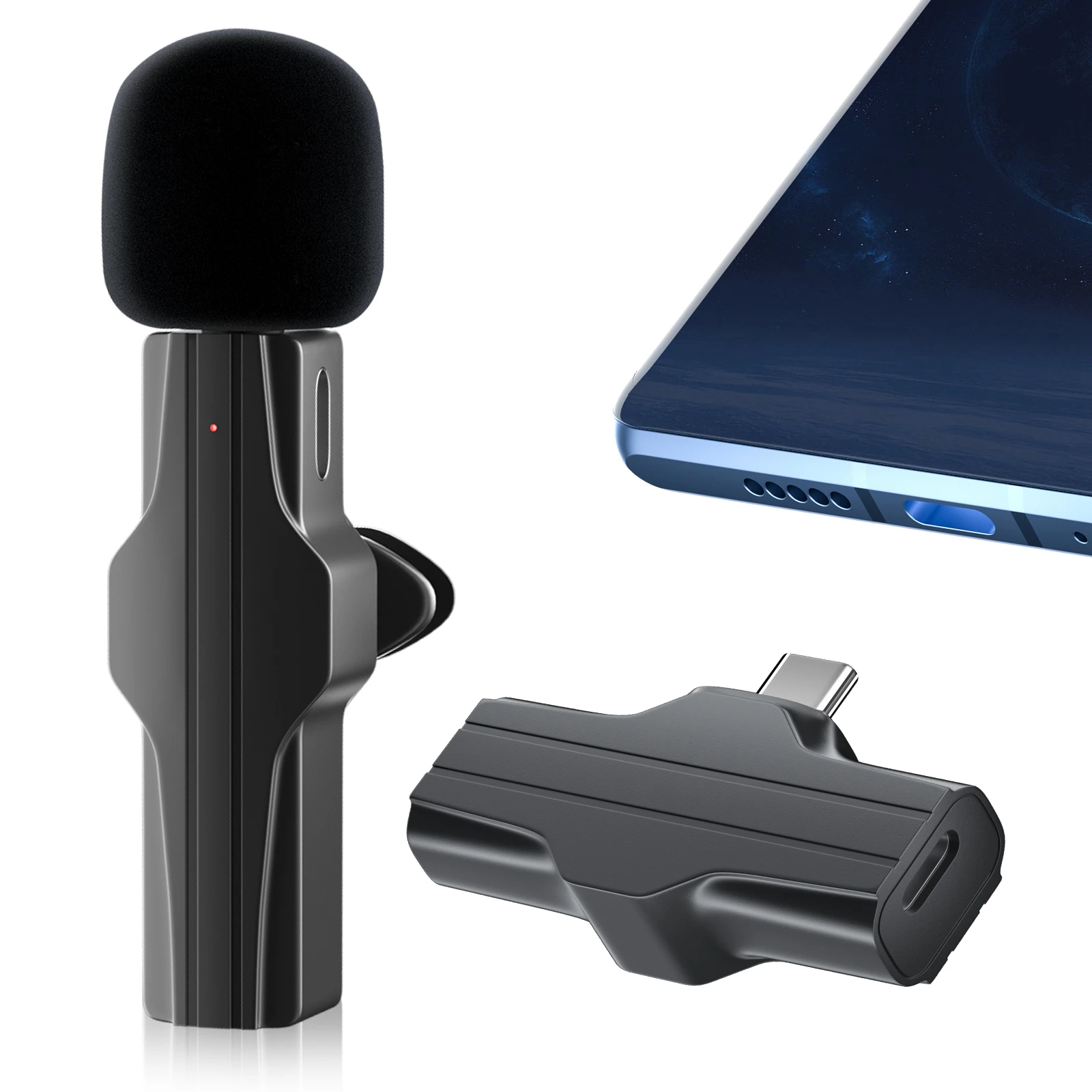 Lavalier ميكروفون لاسلكي صغير محمول تسجيل الصوت والفيديو ميكروفون صغير آيفون أندرويد البث المباشر الألعاب الهاتف هيئة التصنيع العسكري