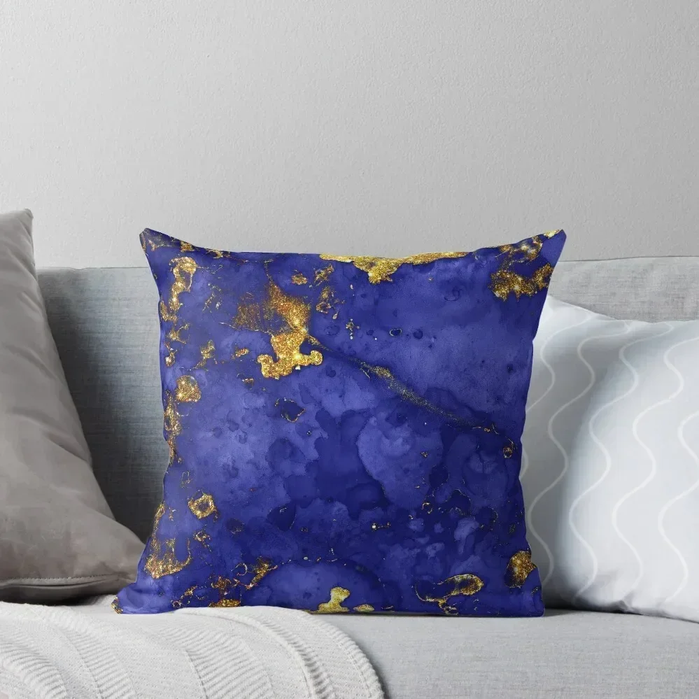 

Indigo Blue and Gold veined Faux Marble Throw Pillow luxury home accessories Sofa Cushions Covers pillow