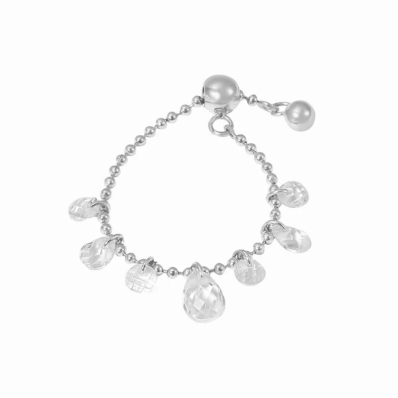 Crystal Pendant Stainless Steel Beads Ring For Women 18K Gold Plated Waterproof Adjustable Women\'s Rings Luxury Designer Jewelry