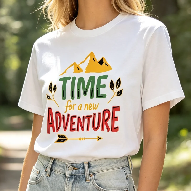 Time For A New Adventure Mountain Camping Hiking Sunset Nature T Shirt Graphic Tee Casual Streetwear Men Women 100% Cotton