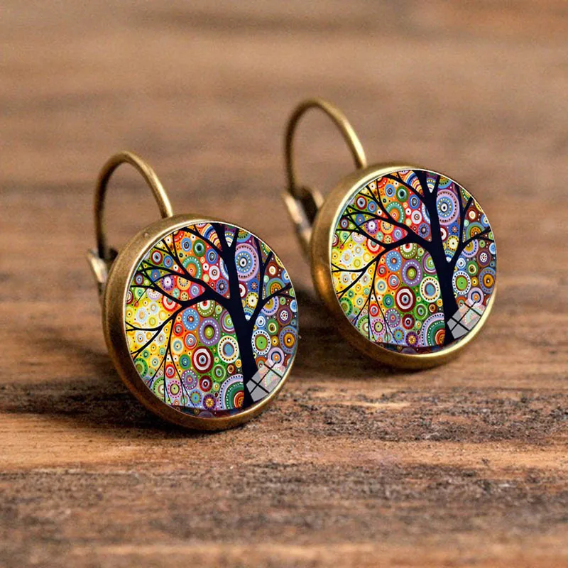 Fashion Jewelry Dome Glass Alloy Earrings Beautiful House Pattern Bronze Color Creative Gifts