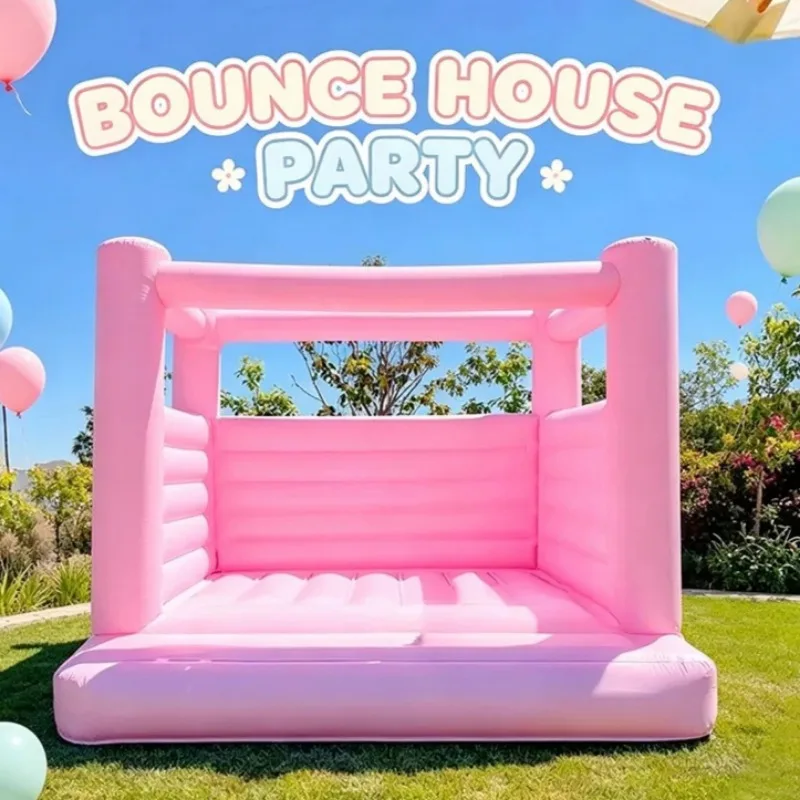 Pastel Pink White Inflatable Bounce House, Commercial Moonwalk Jumper Bouncy Castle for Kids Indoor Outdoor Party Events