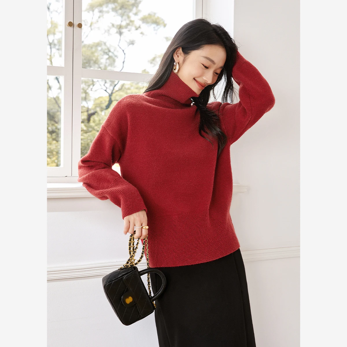 VIMLY, suéteres de punto para mujer, cuello alto informal, ropa de oficina holgada y elástica, jerséis gruesos para mujer, ropa de invierno 2025 para mujer 73612