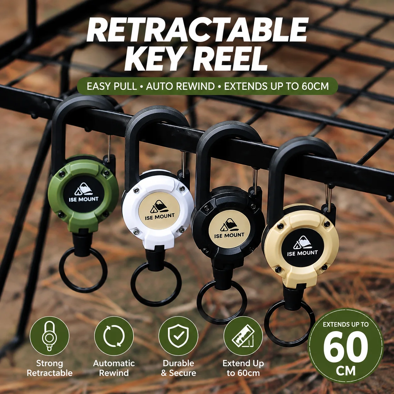 Outdoor tactical retractable buckle steel wire multifunction keychain, camping high-rebound anti-lost cord, easy to pull