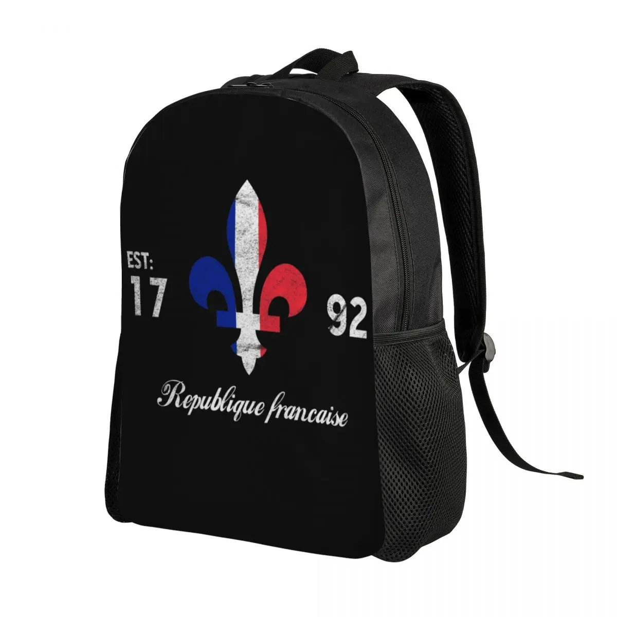 Republique Francais Fleur De Lis Travel Backpack School Computer Bookbag French Flag France Flower College Student Daypack Bag