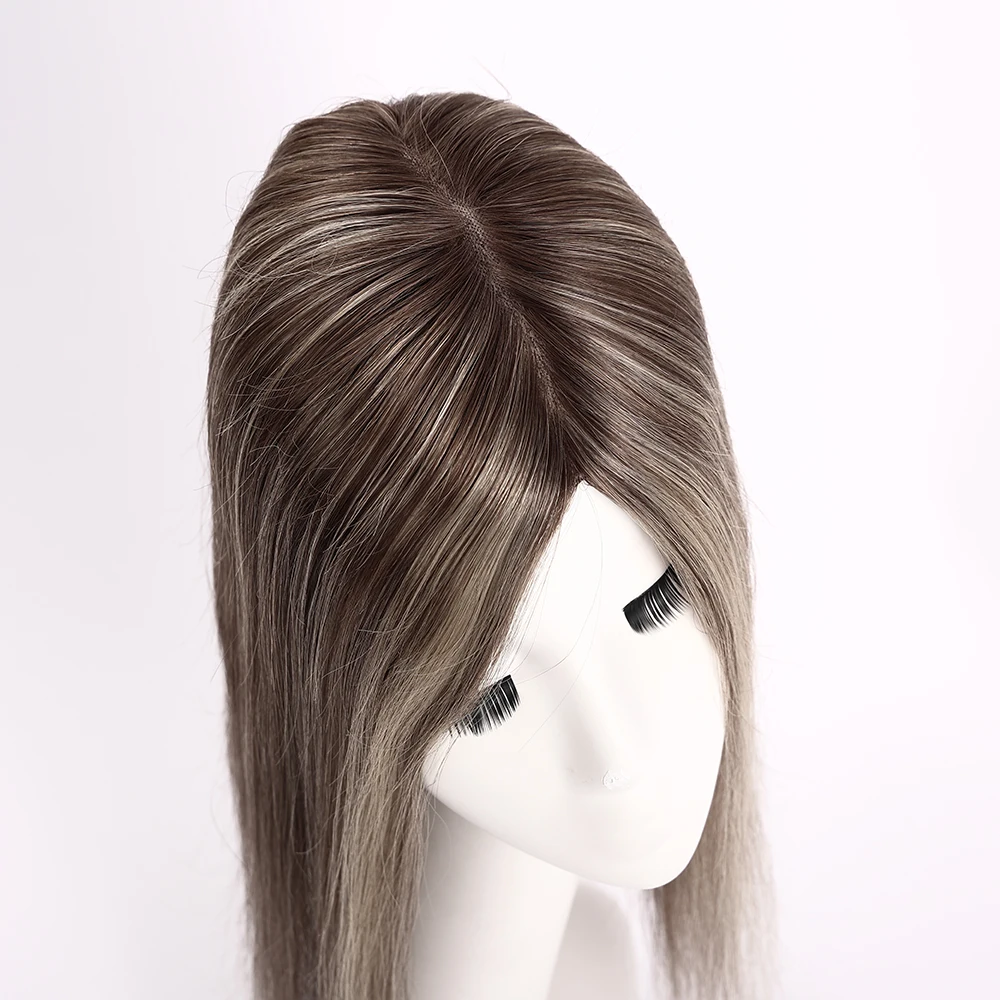 3x5Inch Straight Mono Women Topper with Clips In Virgin European Human Hair Toupee for Women 12-18Inch Hand Made