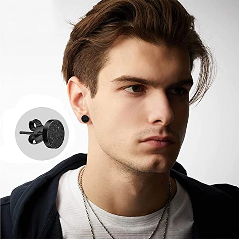 WKOUD 1/6 Pairs Of Round Earrings Set Punk Fashion Stainless Steel Hypoallergenic Matte Matte Black 3mm-8mm For Men Women