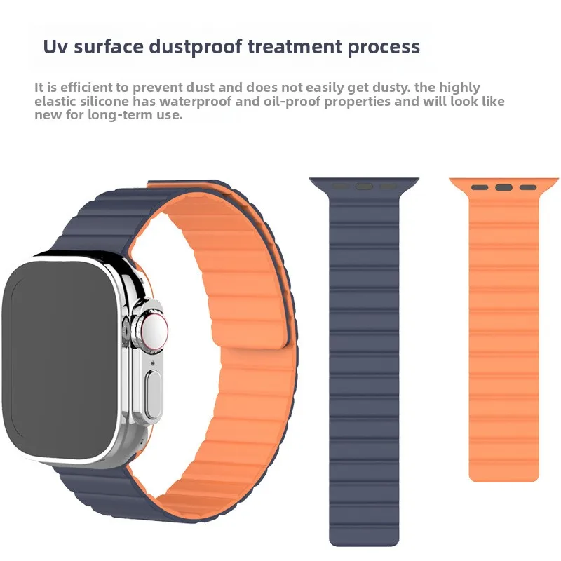 Двухцветный УФ-магнитный силиконовый ремешок, умные спортивные часы, браслет, браслет, магнитный ремешок для часов с петлей
