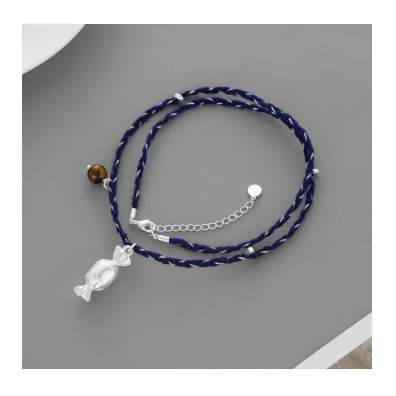 

Original Three-dimensional Candy Necklace Mixed Silver Wire Korean Niche Versatile Pull Adjustment Tiger's Eye Stone Necklace