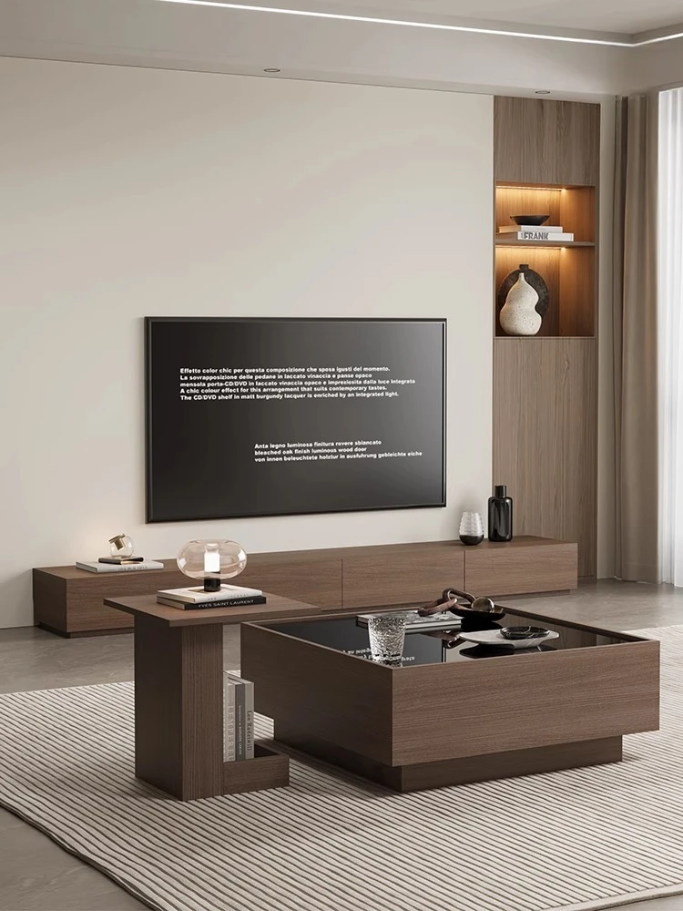 

Coffee table size combination light luxury high-end living room square tea table walnut tea table customization