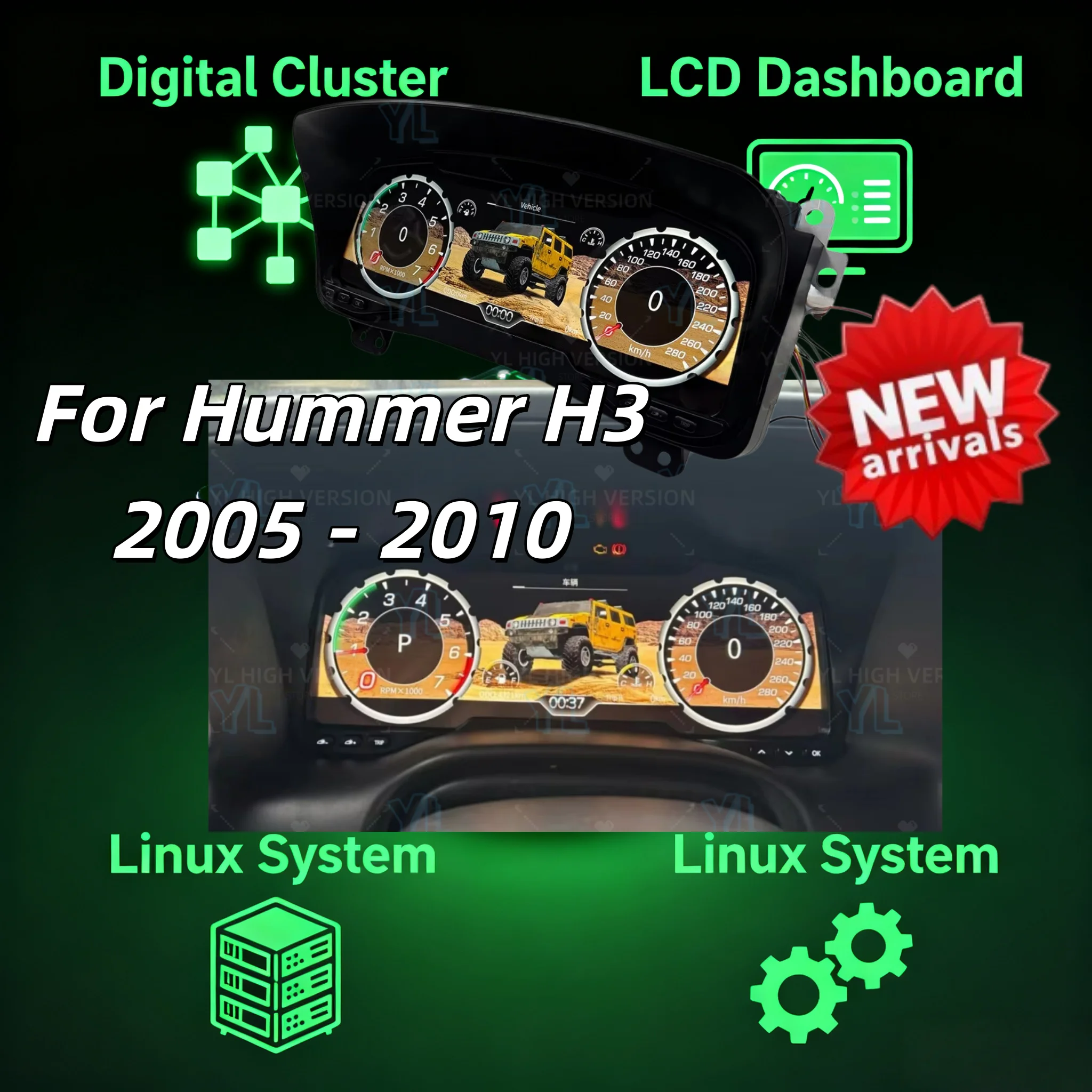 

12,3-дюймовый цифровой ЖК-дисплей с Linux-системой для Hummer H3 2005-2010, виртуальная приборная панель, спидометр, новый улучшенный дисплей