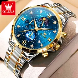 OLEVS 9807 New Man Watch Starry Sky Moon Phase Chronograph Waterproof Luminous Auto Date Hand Clock Luxury Quartz Watch for Men