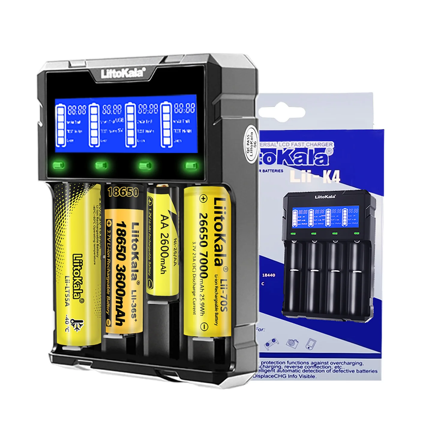 1-10 قطعة LiItoKala Lii-K4 21700 26650 AA بطاريات ليثيوم قابلة للشحن الذكية LCD شاحن بطارية ل