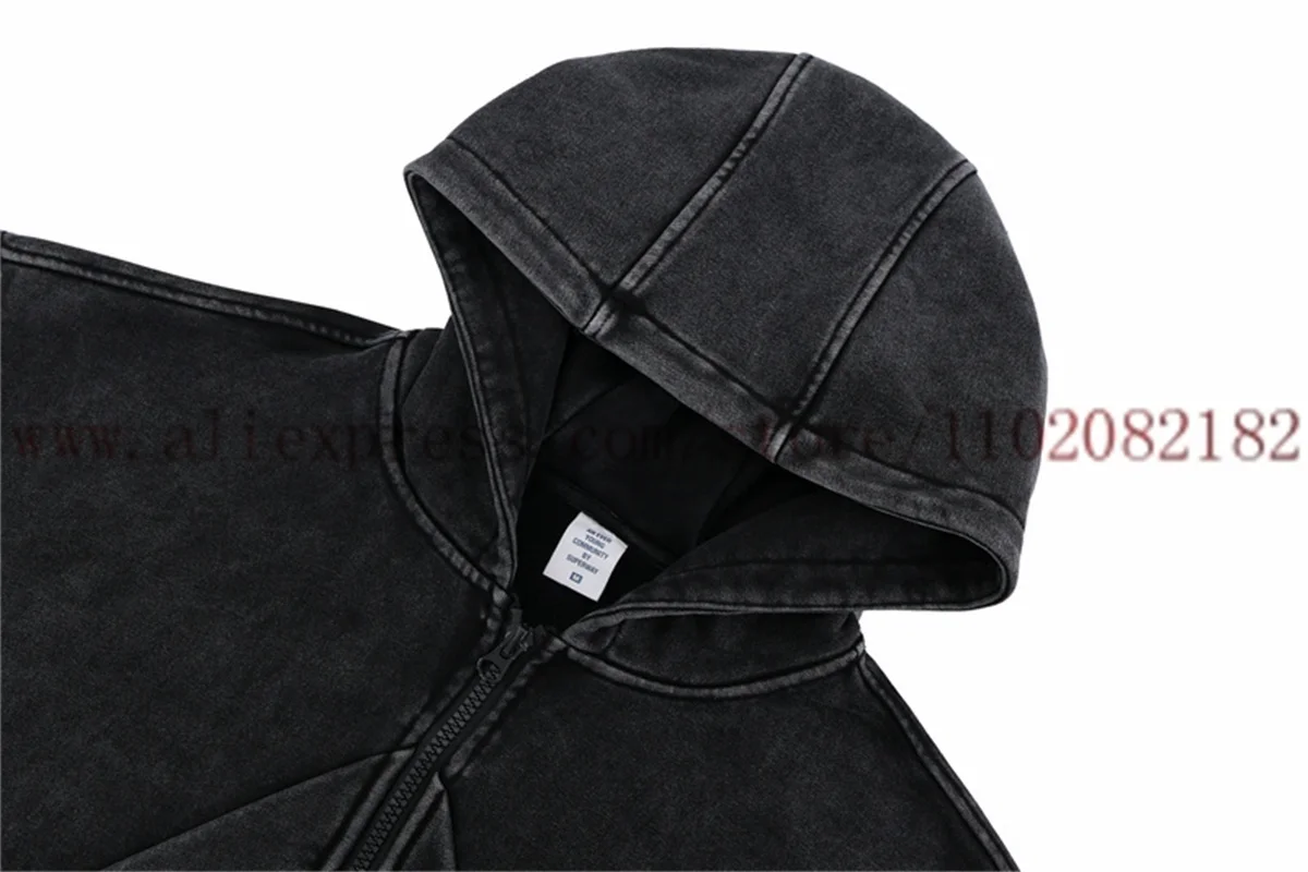 High Street Retro Washed Vintage Hooded Zipper Hoodie Men Women Best Quality Heavy Fabric Sweatshirt Oversized Pullovers