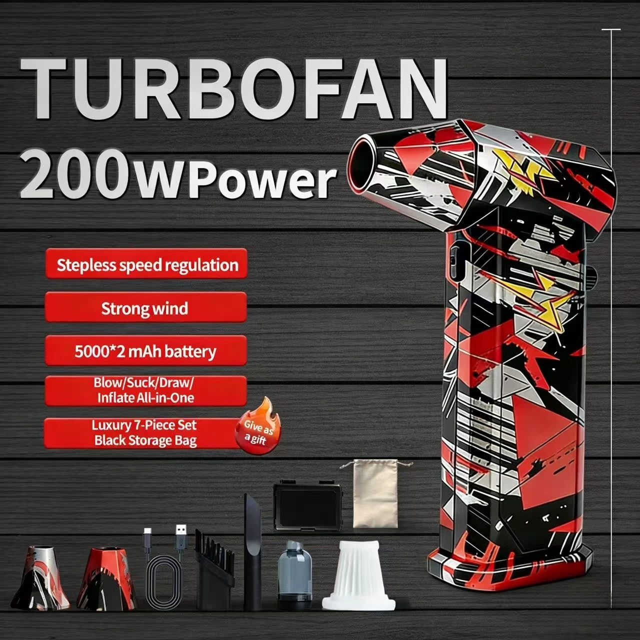 

Турбореактивный пылесос X9, 650000 об/мин, беспроводная тряпка со сжатым воздухом, портативный турбовентилятор и высокоскоростной вентилятор