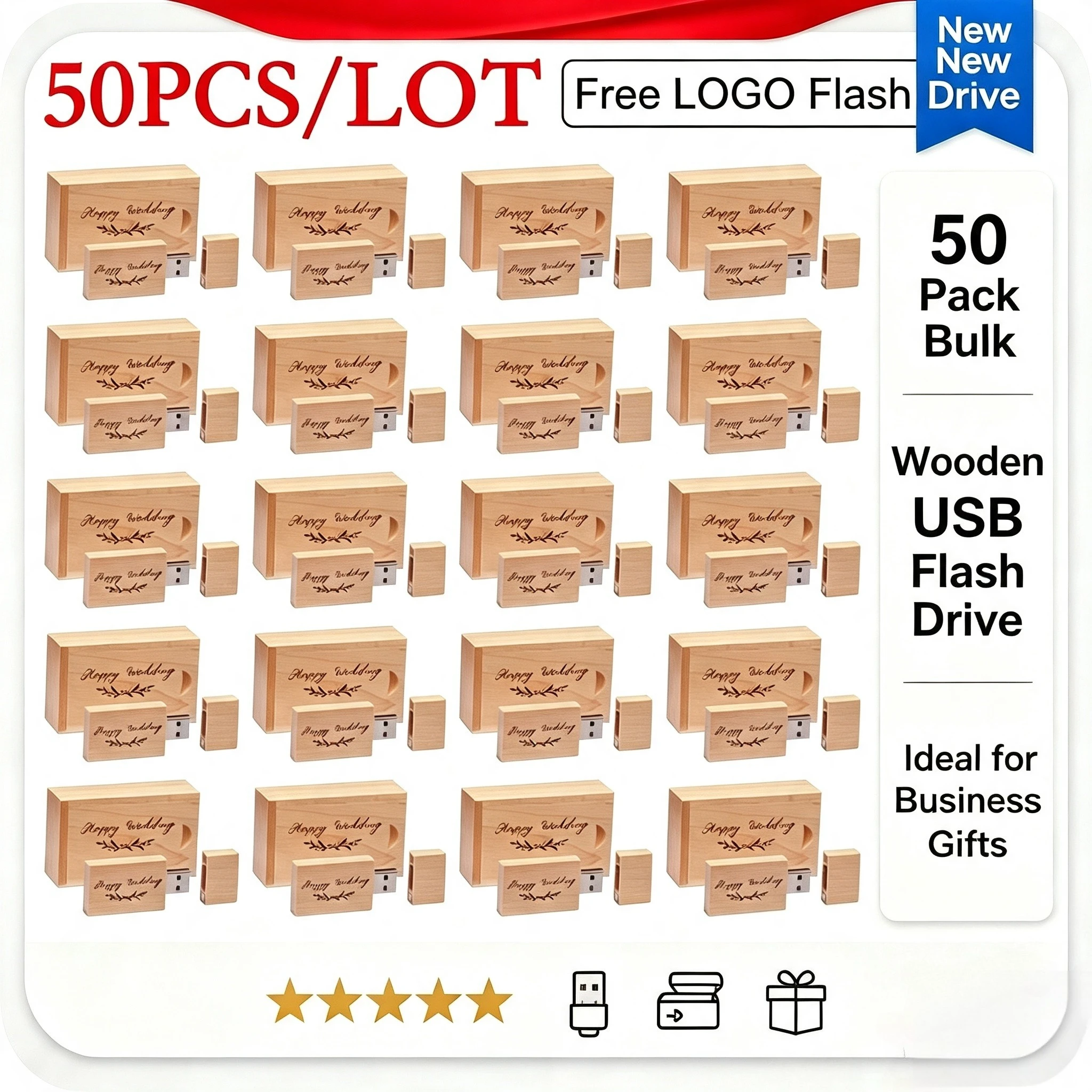 50pcs/lot USB 3.0 Flash Drive Free Custom Logo Memory Stick Wedding Creative Gift Pen Drive 32GB16GB 8GB 4GB Wooden Cle Usb