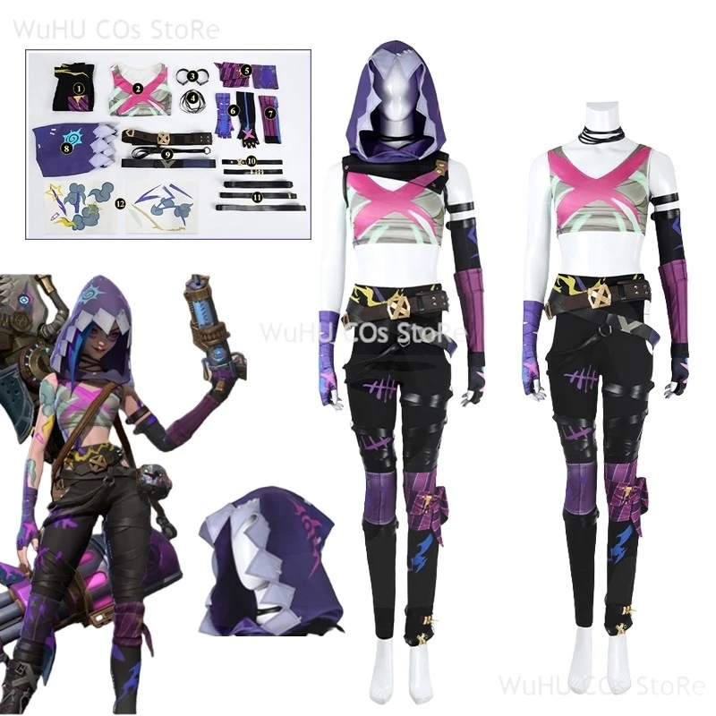 Jinx Cosplay Arcane Season2 disfraz sombrero chaleco pantalones guantes pegatinas cinturones accesorios fiesta de Halloween mujer hombre conjunto completo