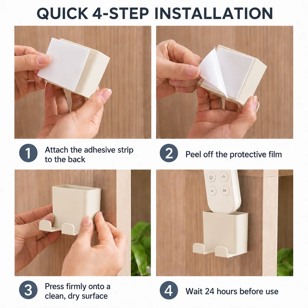 Wall Mounted Storage Case for Remote Control & Phone - ABS Plastic Space Saving Holder with Smooth Edges