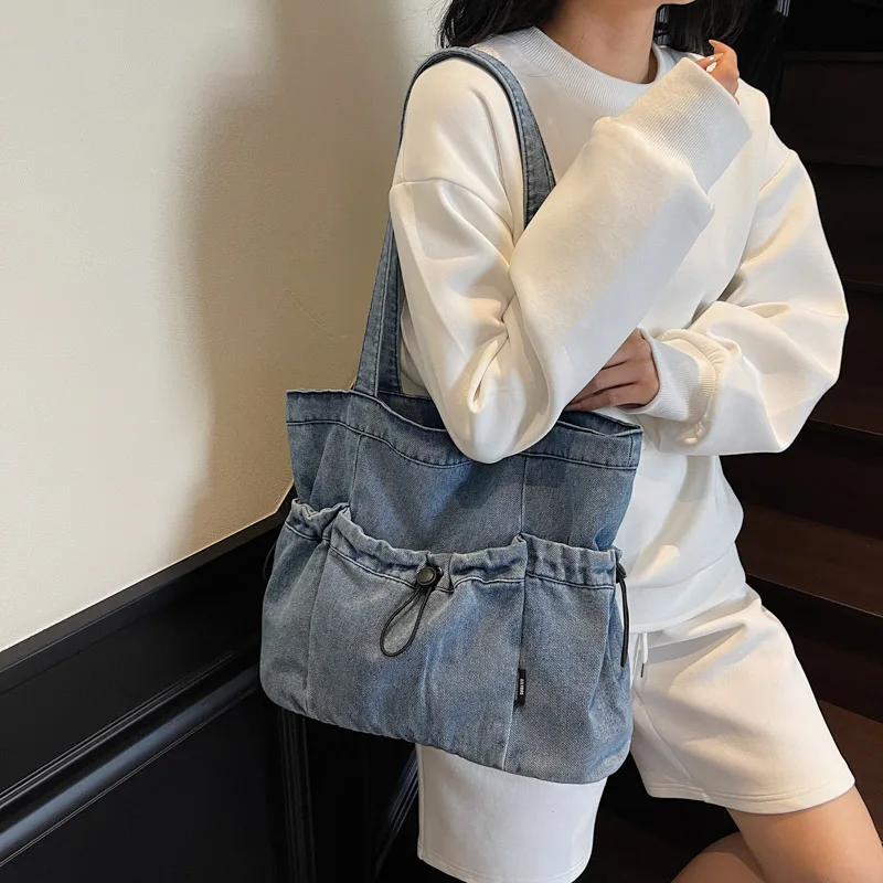 

Stylish Design Denim Women's Bag New Jeans Messenger Bag Y2K Canvas Shoulder Bag Eco Bag Korean Shopper Zipper Handbags String