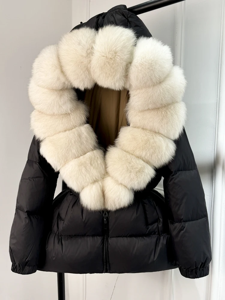 2024 Winter Puffer Jacket Women Real Fox Fur Hooded Thick Warm 90% White Duck Down Coat Female Parkas Waterproof