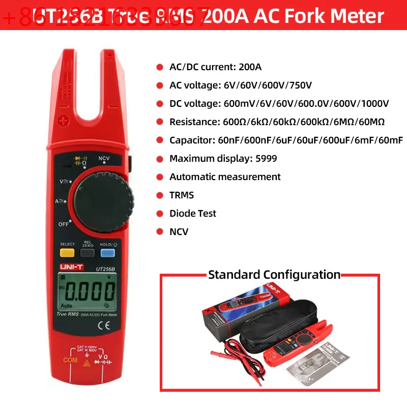 YAO UT256B Digital True RMS Fork Auto Multimeter 200A AC DC Current Clamp Meters NCV Tester Voltmeter Ohm Cap Auto Range Mo