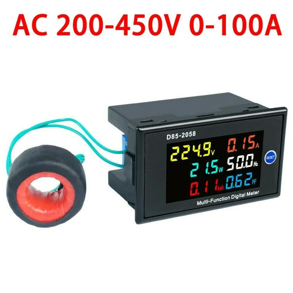 

1 шт. 0-100A AC ЖК-цифровой вольтметр Амперметр Freq Energy Коэффициент мощности Панельный измеритель напряжения переменного тока Детектор мониторинга тока