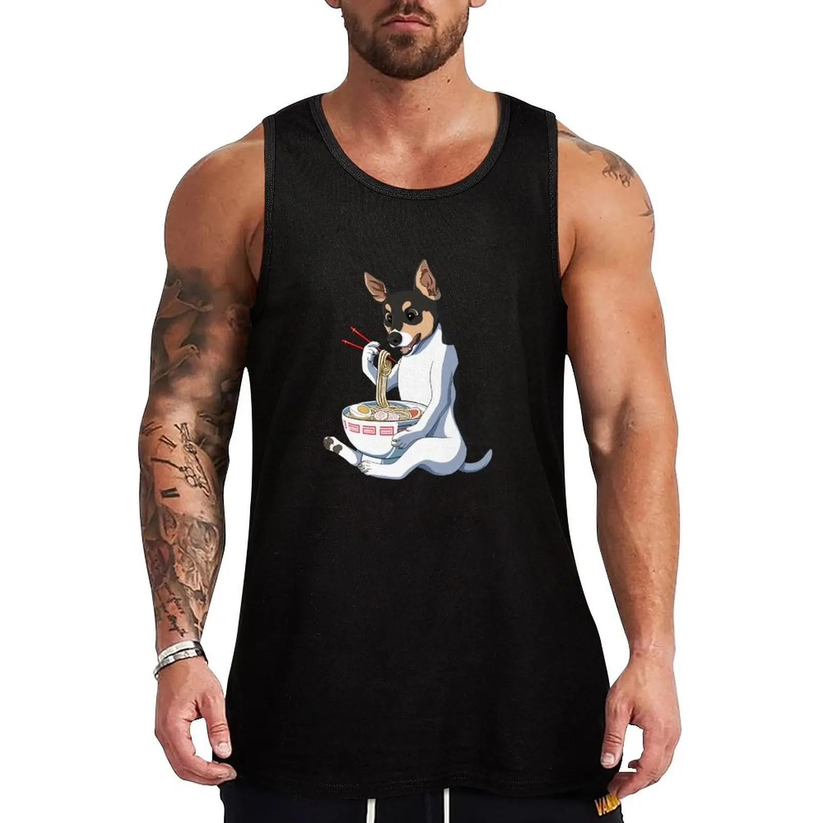 

Funny Japanese Kawaii Ramen Rat Terrier Dog Tank Top men gym clothing best selling products fitness clothing for men