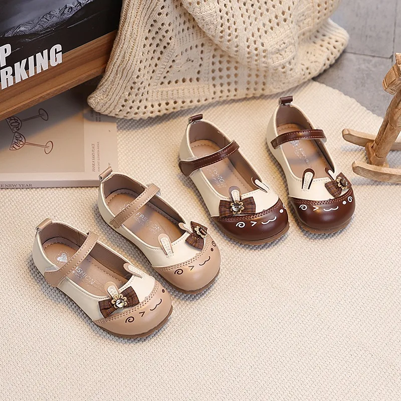 

Spring Baby Cute Cartoon Single Leather Shoes Girls Fashion Lace Round Mary Jane Shoes Little Princess School Performance Shoes