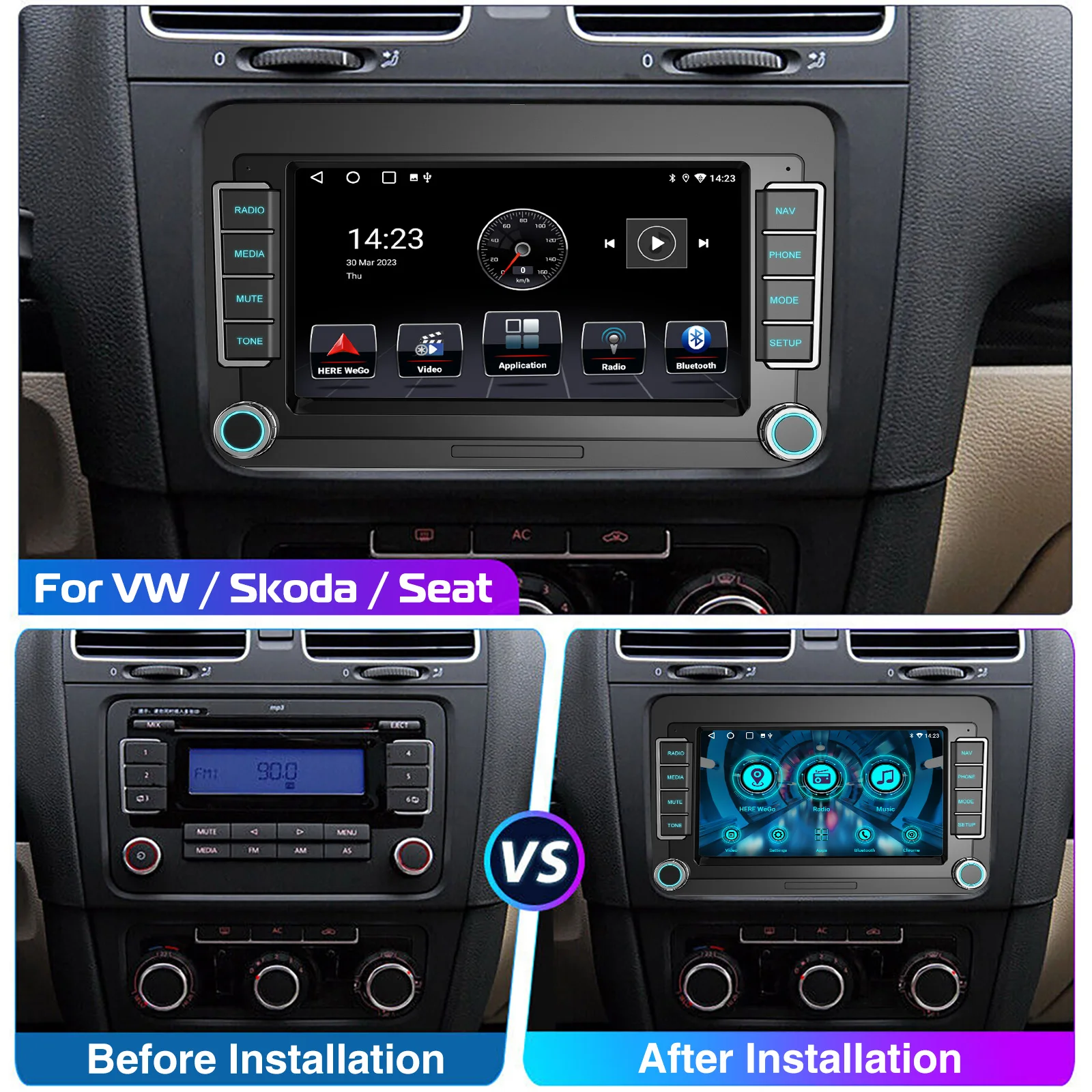 ESSGOO Android 14 Car Radio Wireless Carplay For Volkswagen Passat Skoda Octavia golf 5 6 touran Car Multimedia Player GPS WiFi