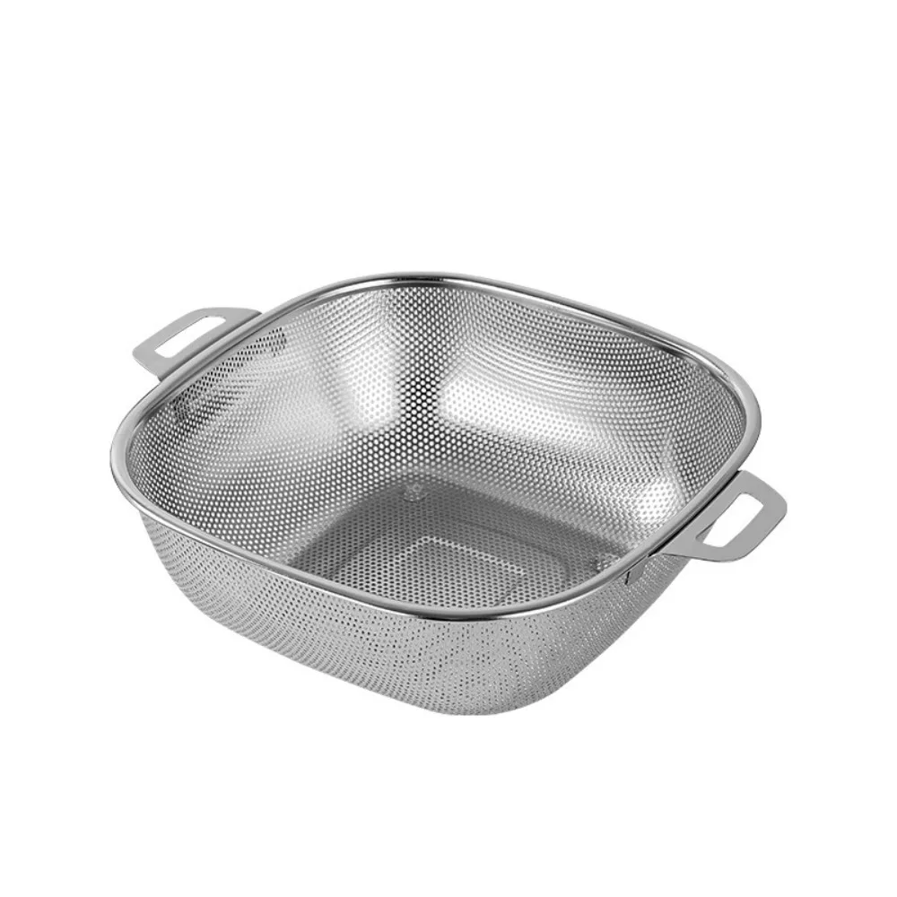 

Binaural Square Drain Basket Stainless Steel Fine Mesh Pasta Strainer Stackable Rust-proof Fruit Storage Basket Kitchen