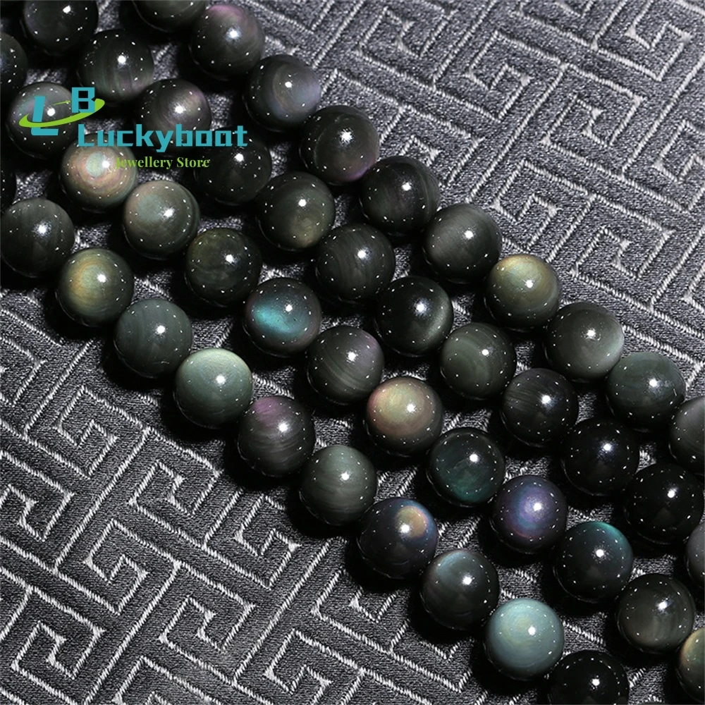 Natural Obsidian Rainbow Eye Loose Beads DIY Ball Beads Handmade Jewelry Beaded Accessories