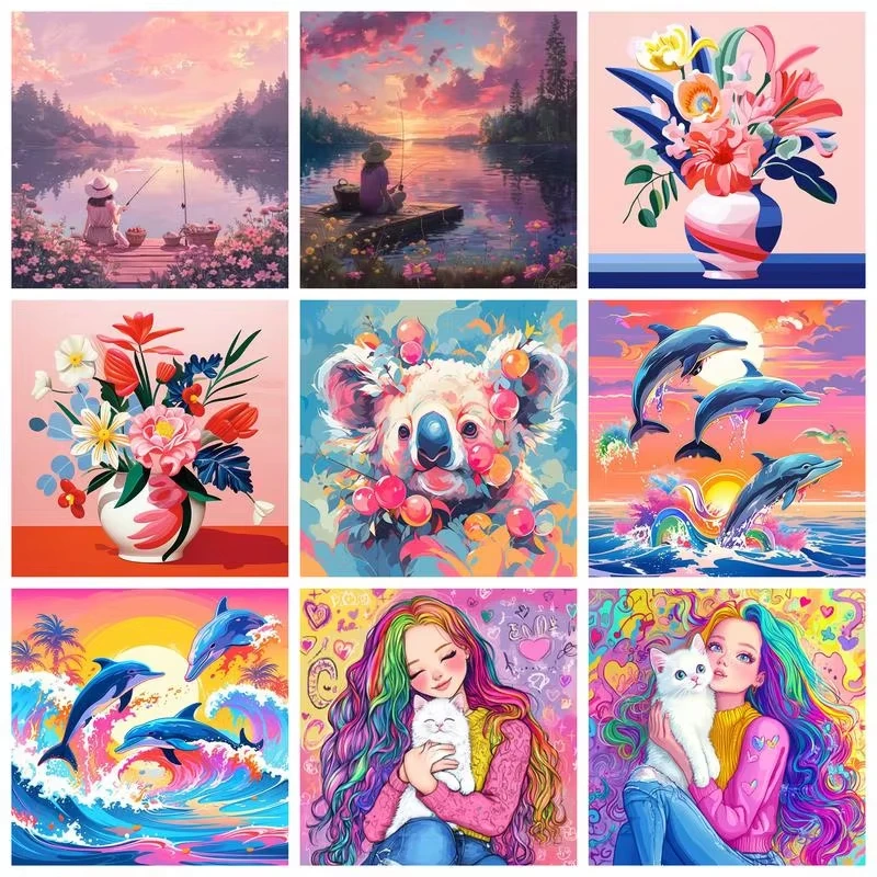 Paint By Numbers Pictures For Adults On Canvas With Framed Landscpae Digital Coloring Drawing Oil Flower Dolphin Animal Flora Paintings By Number Home Decor