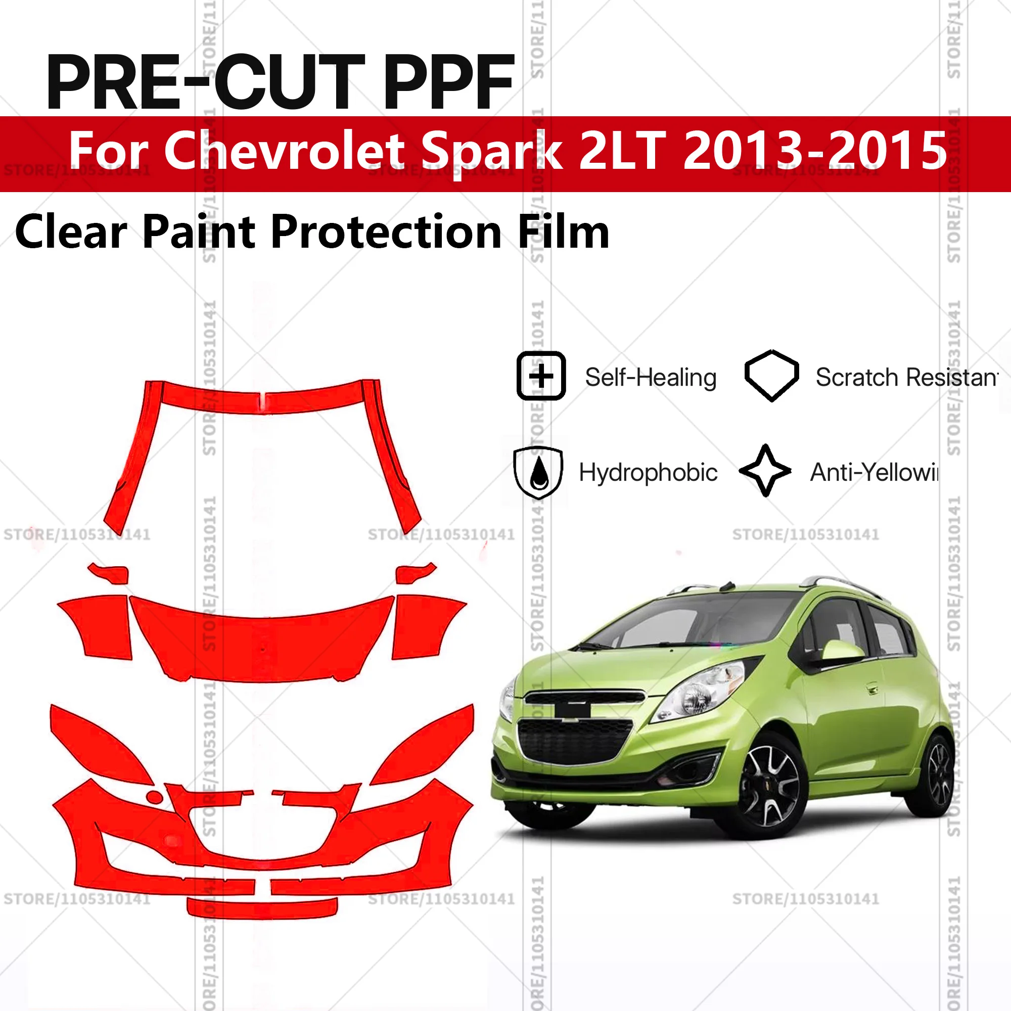 

Pre-Cut Paint Protection Film PPF Transparent Car Film Professional Automotive PPF Front Kit For Chevrolet Spark 2LT 2013-2015
