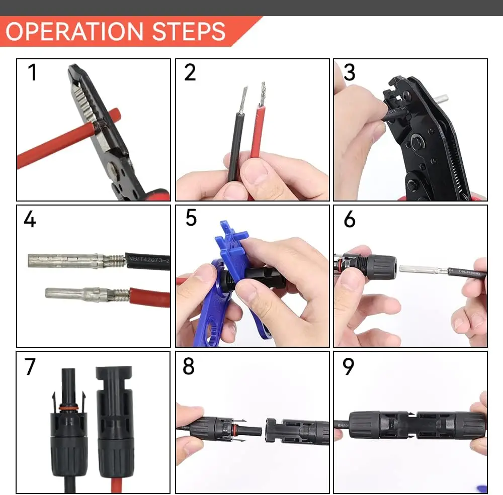 Solar Crimping Tools Kit,Solar Crimper for 2.5/4.0/6.0mm² Solar Panel PV Cable with Wire Cable Cutter,Stripper,Spanner,Connector