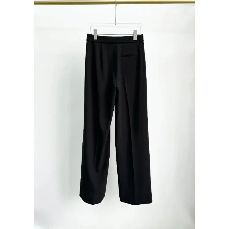 Lusso-pantaloni da donna in lana e poliestere, pantaloni a gamba larga, vita media, Casual, tasca Vintage, lunghezza intera, autunno, inverno, 2024