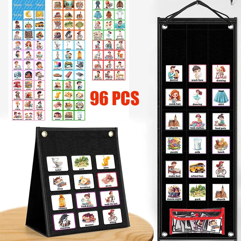 Cartes de programme visuel pour enfants, tableau des corvées à domicile, jeux d\'entraînement de bonnes habitudes, 3 à 6 ans, Montessori, 96 pièces,