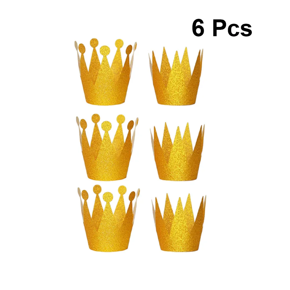 6Pcs Party Pink Crown Shaped Party Celebration Accessories Party Hat Hair Accessories with A 5M Rope(Golden)