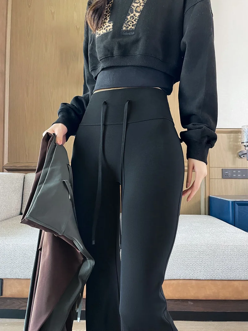 BIVIGAOS Autumn New Drawstring High Waist Micro Flared Leggings Women Slim Fit Elastic Fashionable Casual Sports Flared Pants