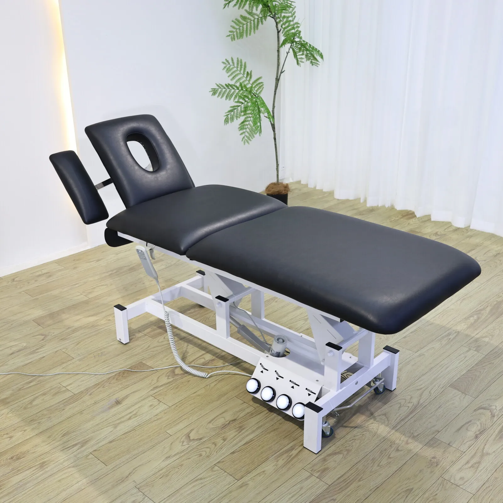Electric Chiropractic Table Adjustable Massage Bed Physical Therapy Treatment Table with Face Hole Hi-Lo Medical Exam Black