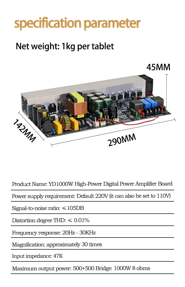 Yd1000W Hochleistungs-Digitalverstärkerplatine Zweikanal 500W+500W BTL Brückengesteuert 1000W mit Schaltnetzteil – Detail 14