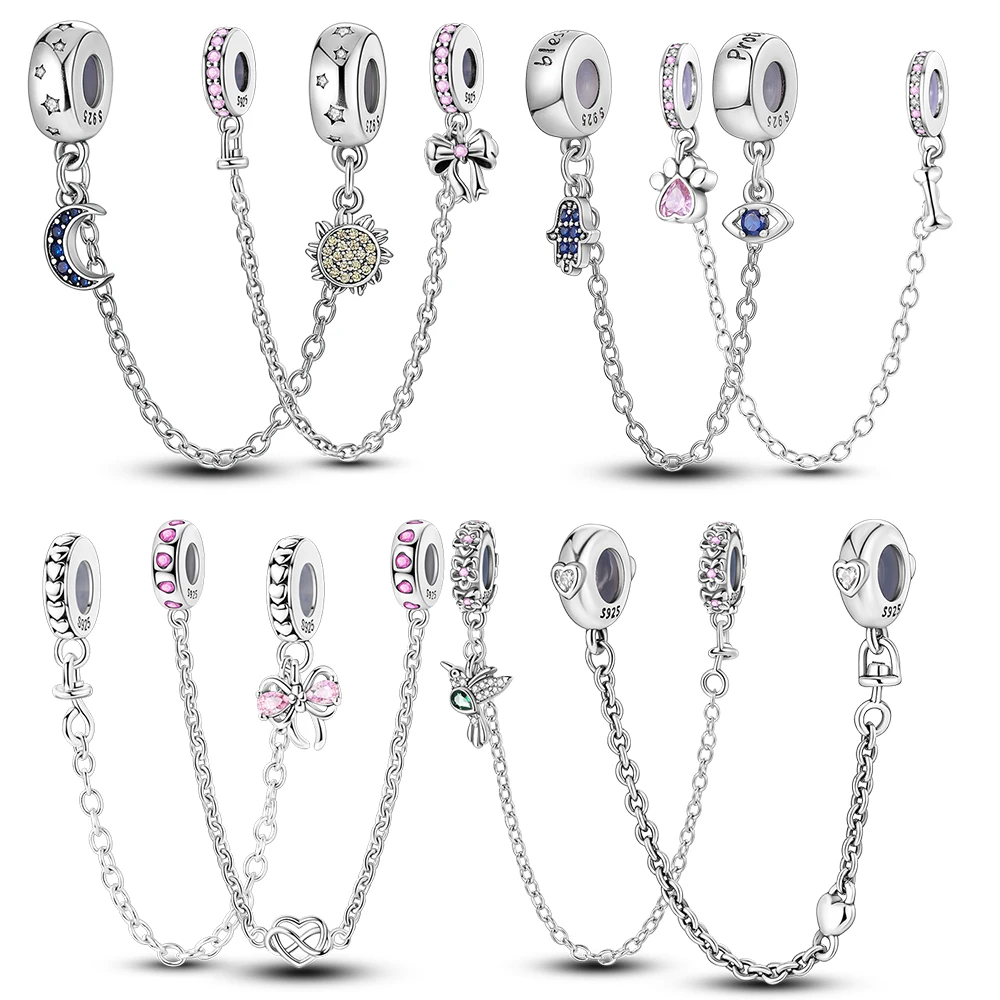 

Защитная цепочка, подвески из стерлингового серебра 925 пробы, подходят для оригинальных бусин 925, лунная звезда, бабочка, сердце, защитная цепочка для женщин, ювелирные изделия, подарок