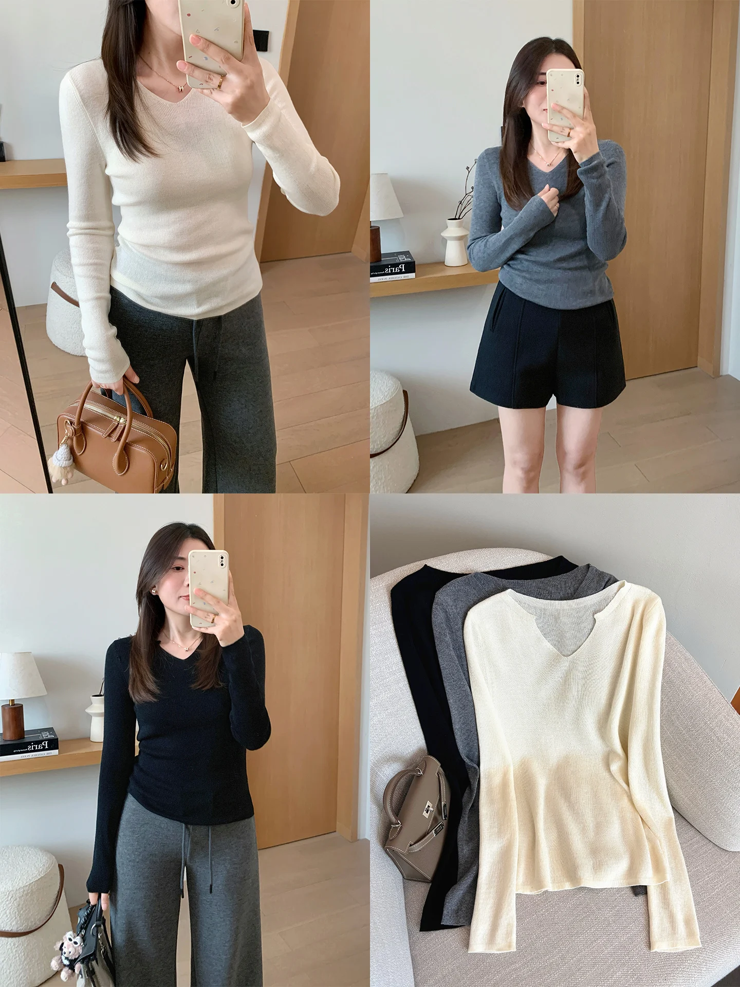 

Women's V-Ne Wool Knitted Sweater Slim Fit Long Sve Base irt Inner Wear Casual Faion Autumn Winter New Arrival