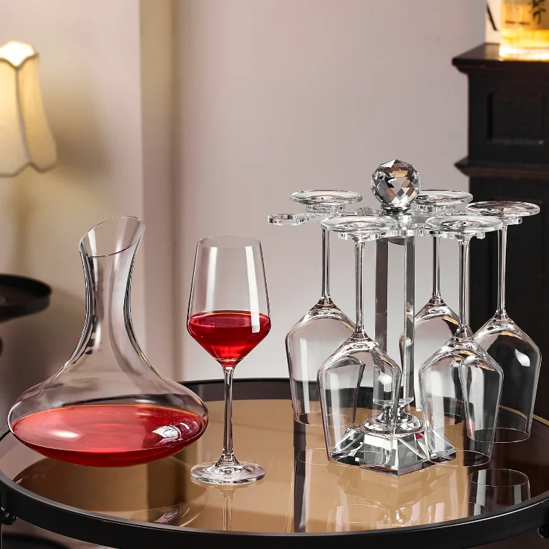 Home Bar Set - Transparent red wine glasssetwithaslantedU-shaped decanter and