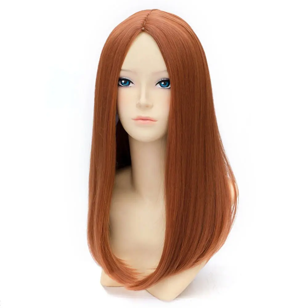 Parrucca arancione scuro da 20 pollici, capelli lunghi lisci, costume cosplay, parrucca da festa della vedova nera, capelli sintetici da donna