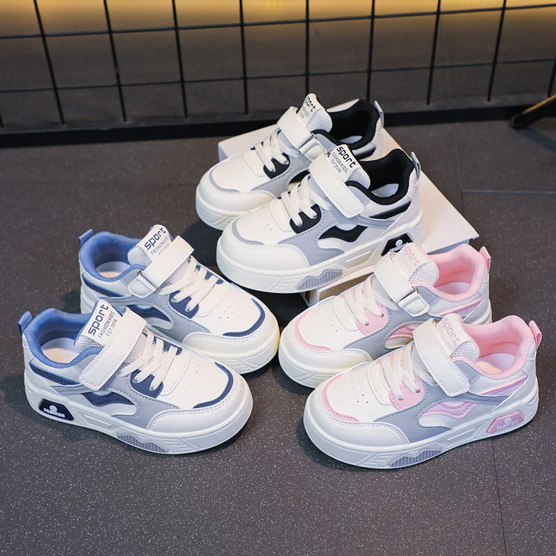 

Boys Comfortable Sneakers Girls Thicken Soft Soled Color Blocked Simple Casual Shoes Childrens Spring Autumn Leather Panel Shoes