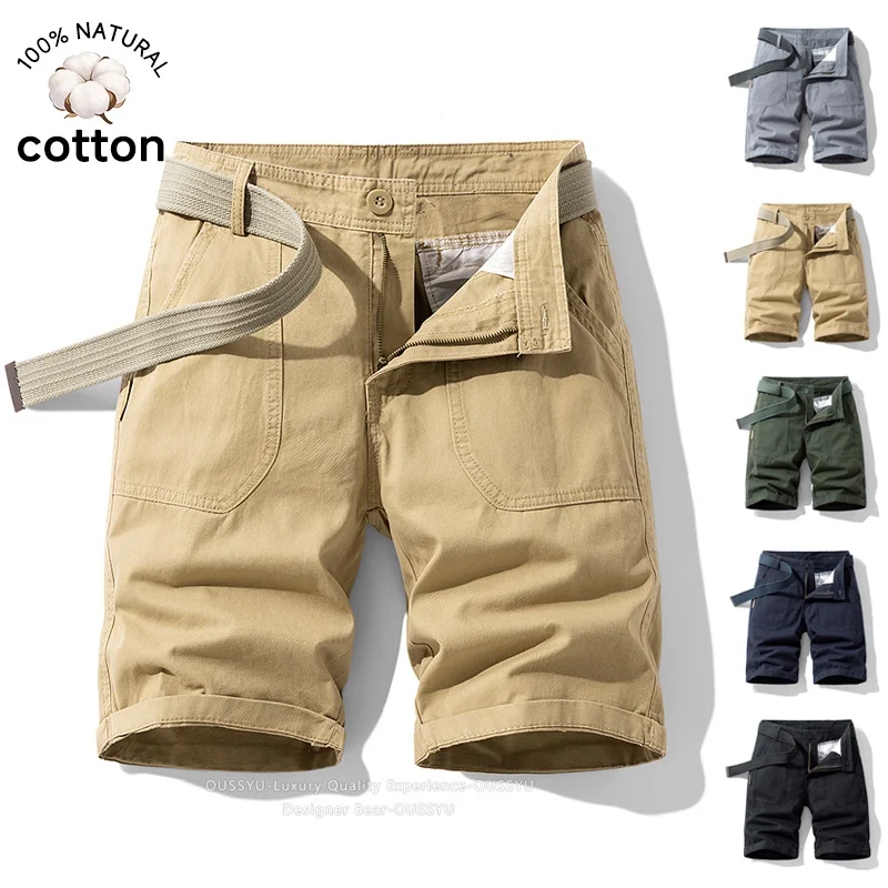 

Luxury Summer 100%Cotton Baggy Straight Cargo Shorts Men Breathable Casual Knee Pants Male Work Cargo Short Man Khaki Jorts 2026
