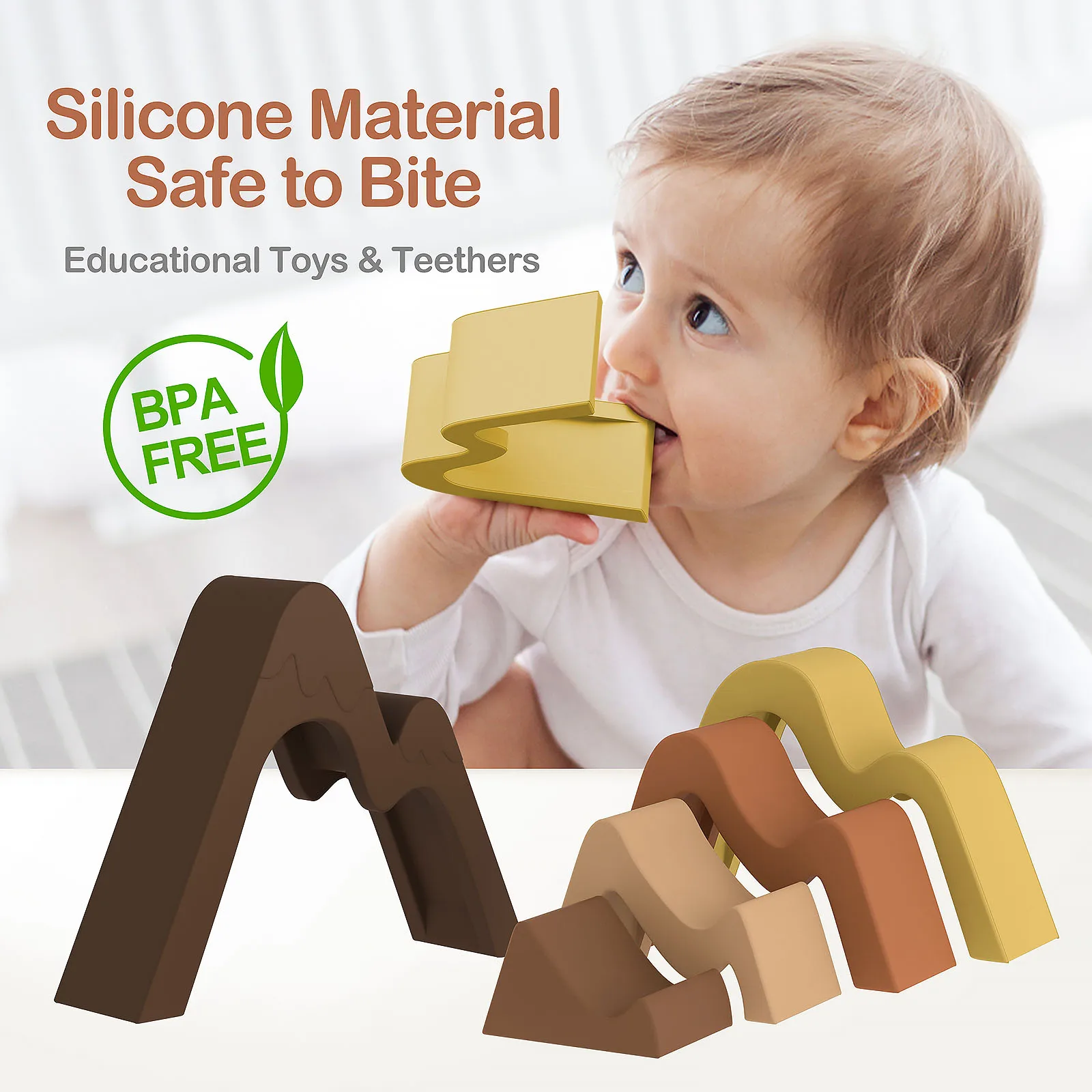 Silicone Blocos de Construção para Bebês, 3D Educacional Montessori Brinquedos, empilhamento Toy, Soft Rainbow, BPA Free Gift, 4 Pçs/set